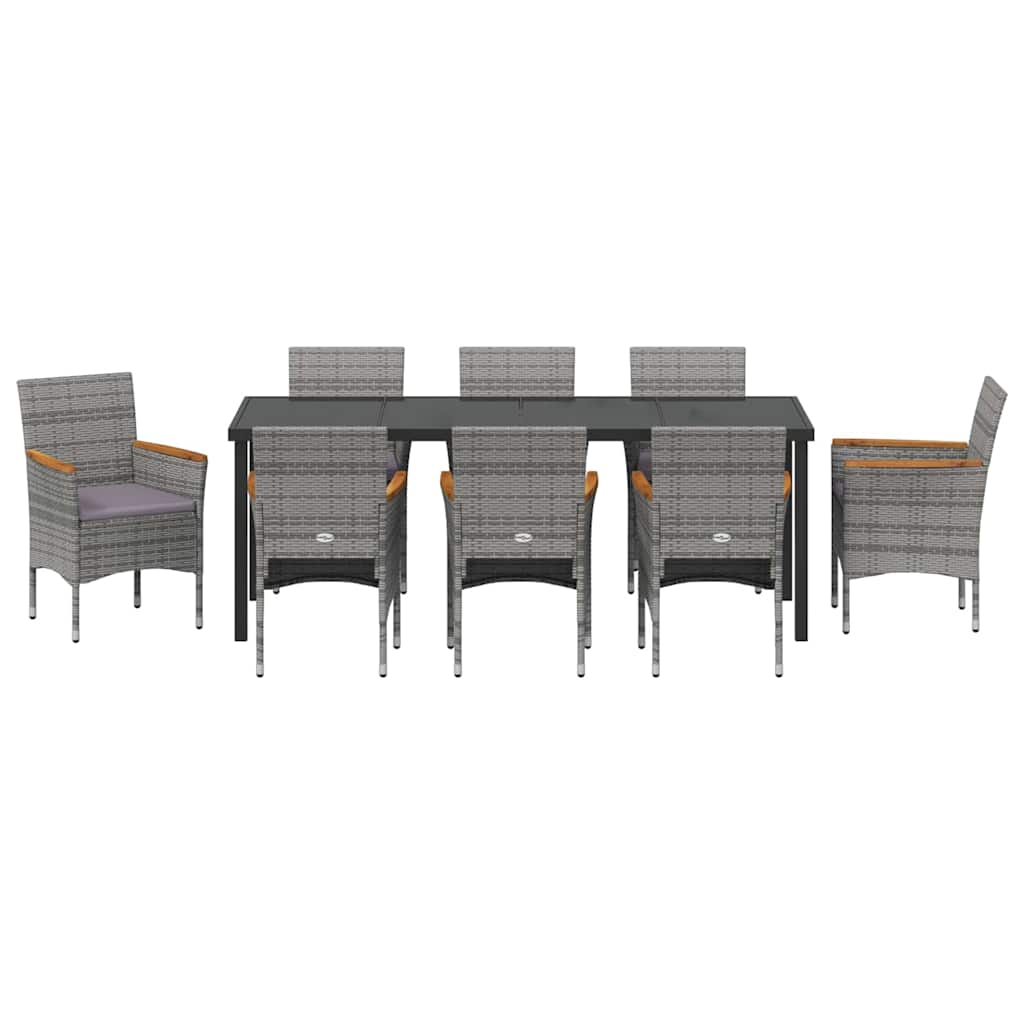 Garden Dining Set with Cushion 9 pcs Grey Poly Rattan