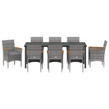 Garden Dining Set with Cushion 9 pcs Grey Poly Rattan