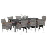 Garden Dining Set with Cushion 9 pcs Grey Poly Rattan - Side View