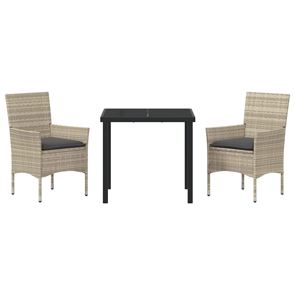 Garden Dining Set with Cushion 3 pcs Light Grey Poly Rattan