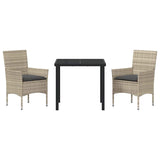 Garden Dining Set with Cushion 3 pcs Light Grey Poly Rattan - Close-Up Angle