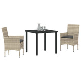Garden Dining Set with Cushion 3 pcs Light Grey Poly Rattan