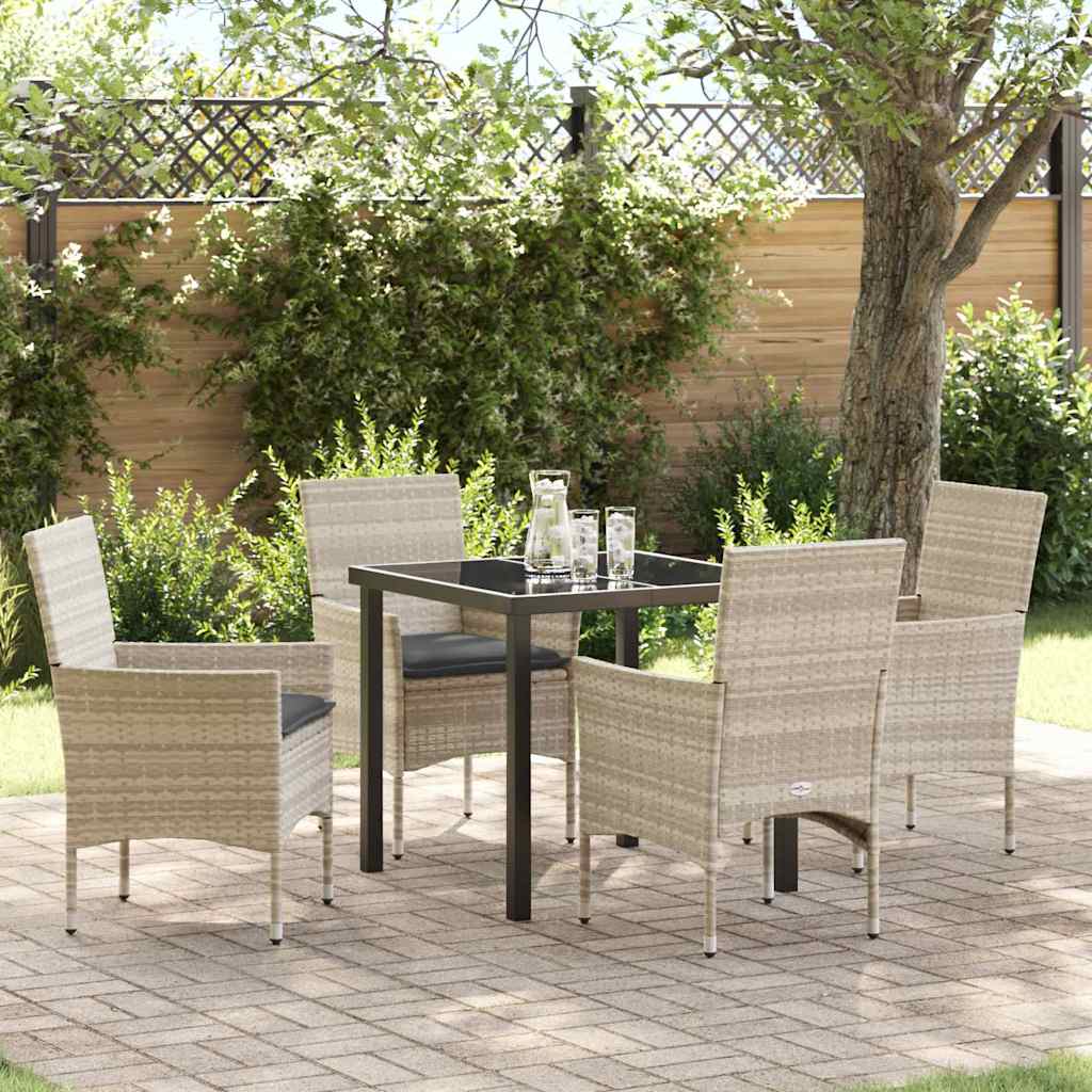 Garden Dining Set with Cushion 5 pcs Light Grey Poly Rattan