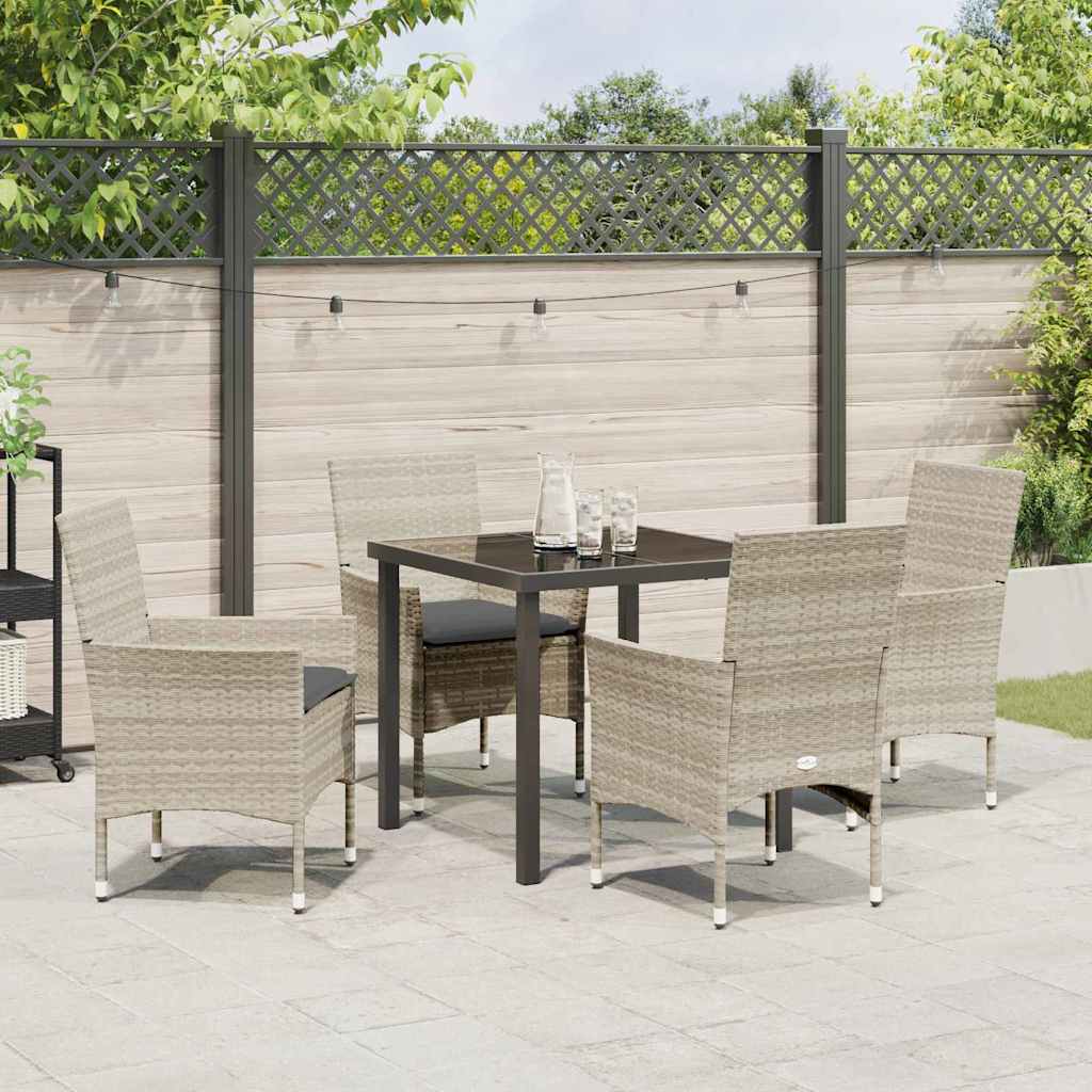 Garden Dining Set with Cushion 5 pcs Light Grey Poly Rattan