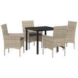 Garden Dining Set with Cushion 5 pcs Light Grey Poly Rattan