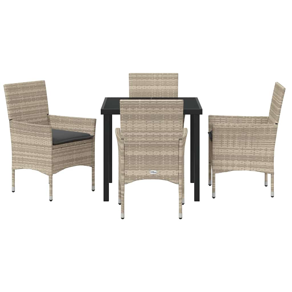 Garden Dining Set with Cushion 5 pcs Light Grey Poly Rattan