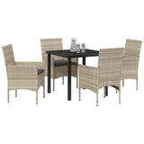 Garden Dining Set with Cushion 5 pcs Light Grey Poly Rattan