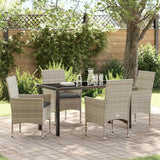 Garden Dining Set with Cushion 5 pcs Light Grey Poly Rattan