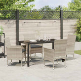Garden Dining Set with Cushion 5 pcs Light Grey Poly Rattan