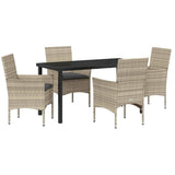 Garden Dining Set with Cushion 5 pcs Light Grey Poly Rattan - Front View