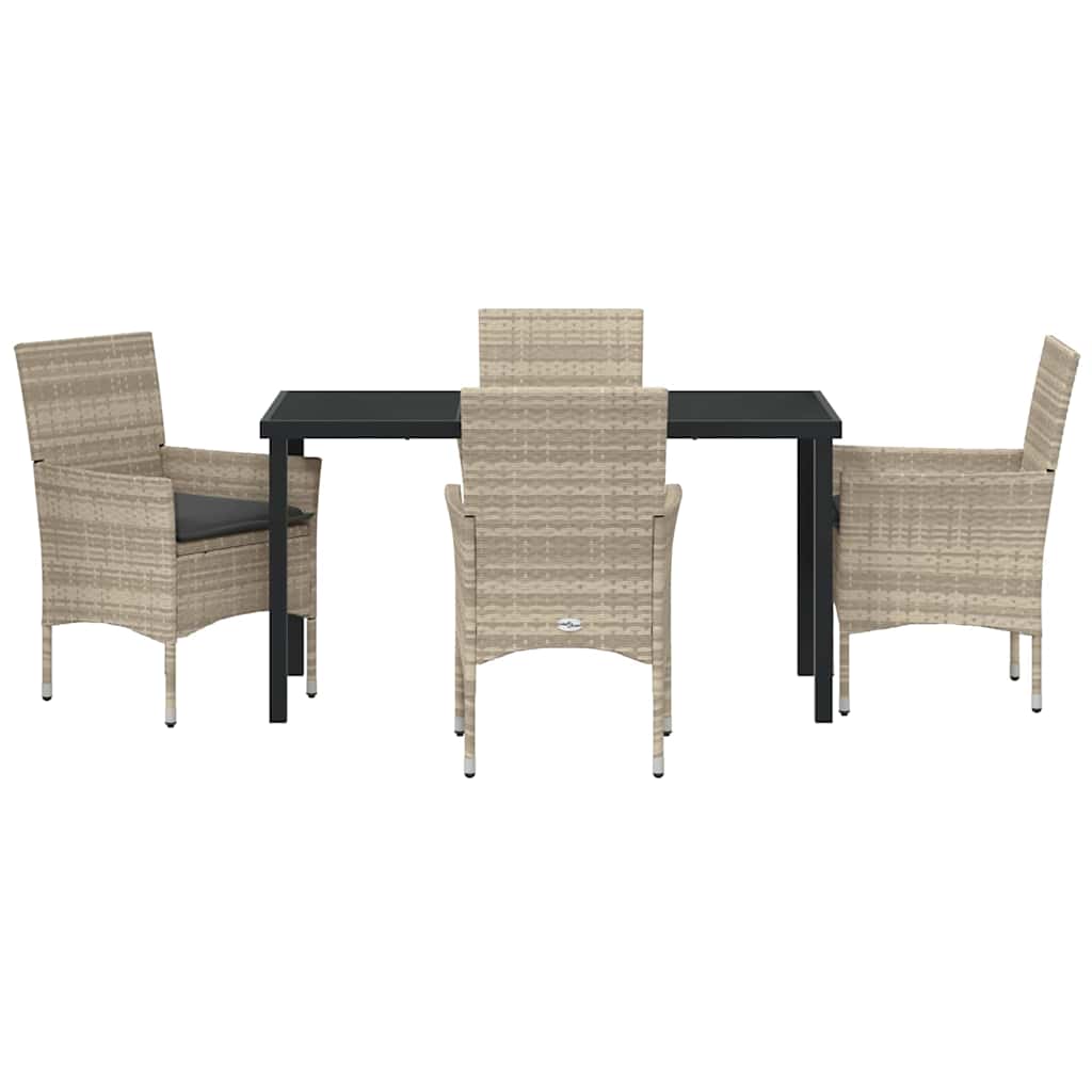 Garden Dining Set with Cushion 5 pcs Light Grey Poly Rattan