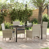 Garden Dining Set with Cushion 5 pcs Light Grey Poly Rattan