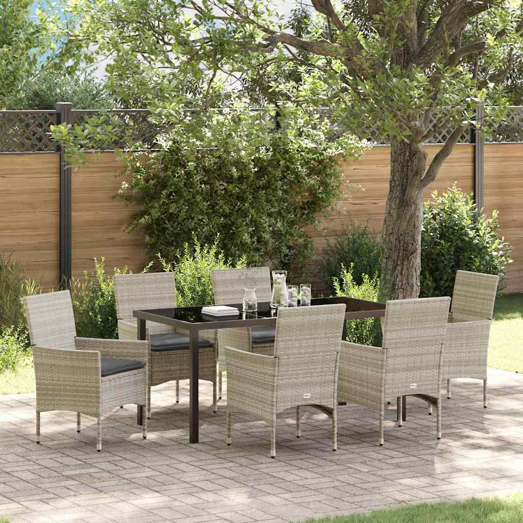 Garden Dining Set with Cushion 7 pcs Light Grey Poly Rattan