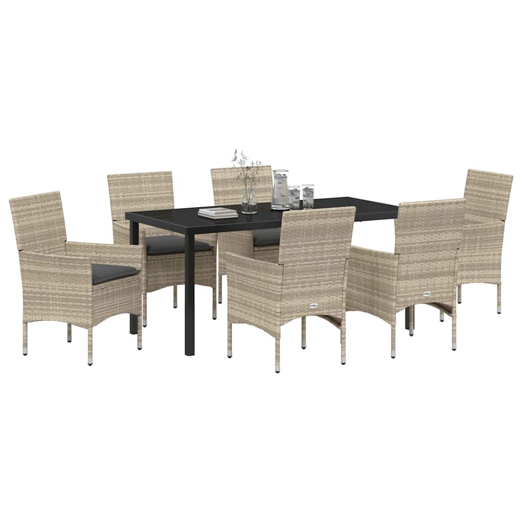 Garden Dining Set with Cushion 7 pcs Light Grey Poly Rattan