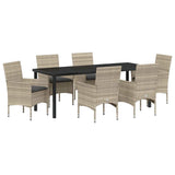 Garden Dining Set with Cushion 7 pcs Light Grey Poly Rattan - Front View