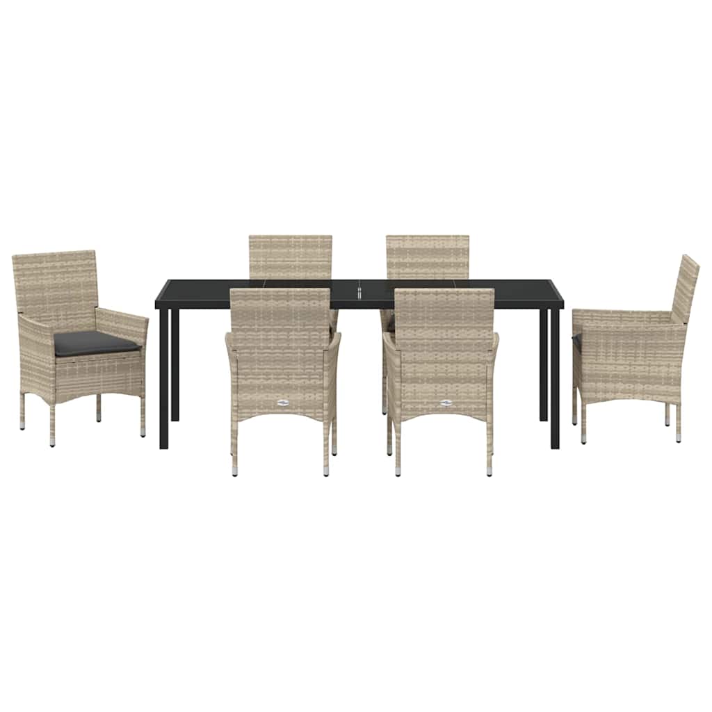 Garden Dining Set with Cushion 7 pcs Light Grey Poly Rattan