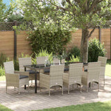 Garden Dining Set with Cushion 9 pcs Light Grey Poly Rattan