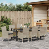 Garden Dining Set with Cushion 9 pcs Light Grey Poly Rattan - Top-Down View