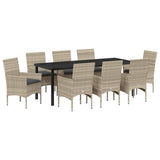 Garden Dining Set with Cushion 9 pcs Light Grey Poly Rattan - Front View