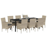 Garden Dining Set with Cushion 9 pcs Light Grey Poly Rattan - Side View