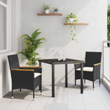 Garden Dining Set with Cushion 3 pcs Black Poly Rattan