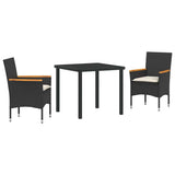 Garden Dining Set with Cushion 3 pcs Black Poly Rattan