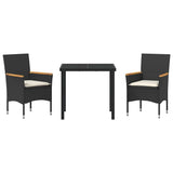 Garden Dining Set with Cushion 3 pcs Black Poly Rattan
