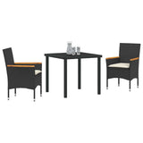 Garden Dining Set with Cushion 3 pcs Black Poly Rattan