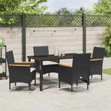 Garden Dining Set with Cushion 5 pcs Black Poly Rattan