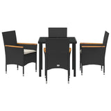 Garden Dining Set with Cushion 5 pcs Black Poly Rattan - Close-Up Angle