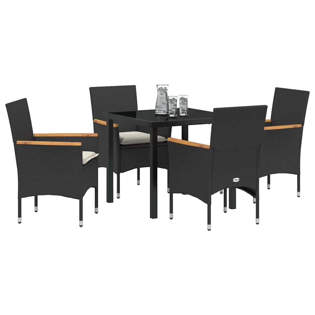 Garden Dining Set with Cushion 5 pcs Black Poly Rattan