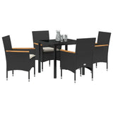 Garden Dining Set with Cushion 5 pcs Black Poly Rattan