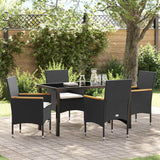 Garden Dining Set with Cushion 5 pcs Black Poly Rattan