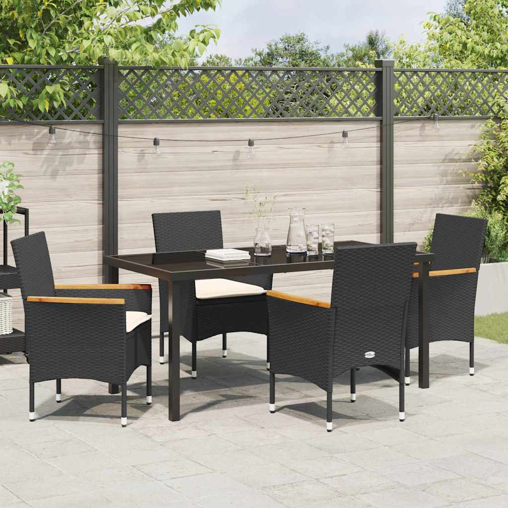 Garden Dining Set with Cushion 5 pcs Black Poly Rattan