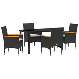 Garden Dining Set with Cushion 5 pcs Black Poly Rattan