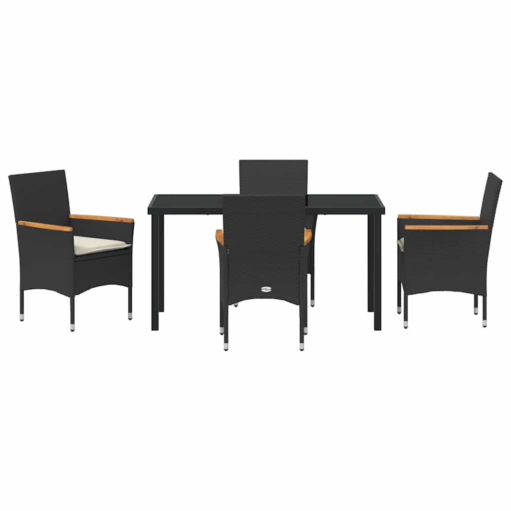 Garden Dining Set with Cushion 5 pcs Black Poly Rattan