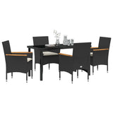 Garden Dining Set with Cushion 5 pcs Black Poly Rattan