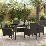 Garden Dining Set with Cushion 5 pcs Black Poly Rattan