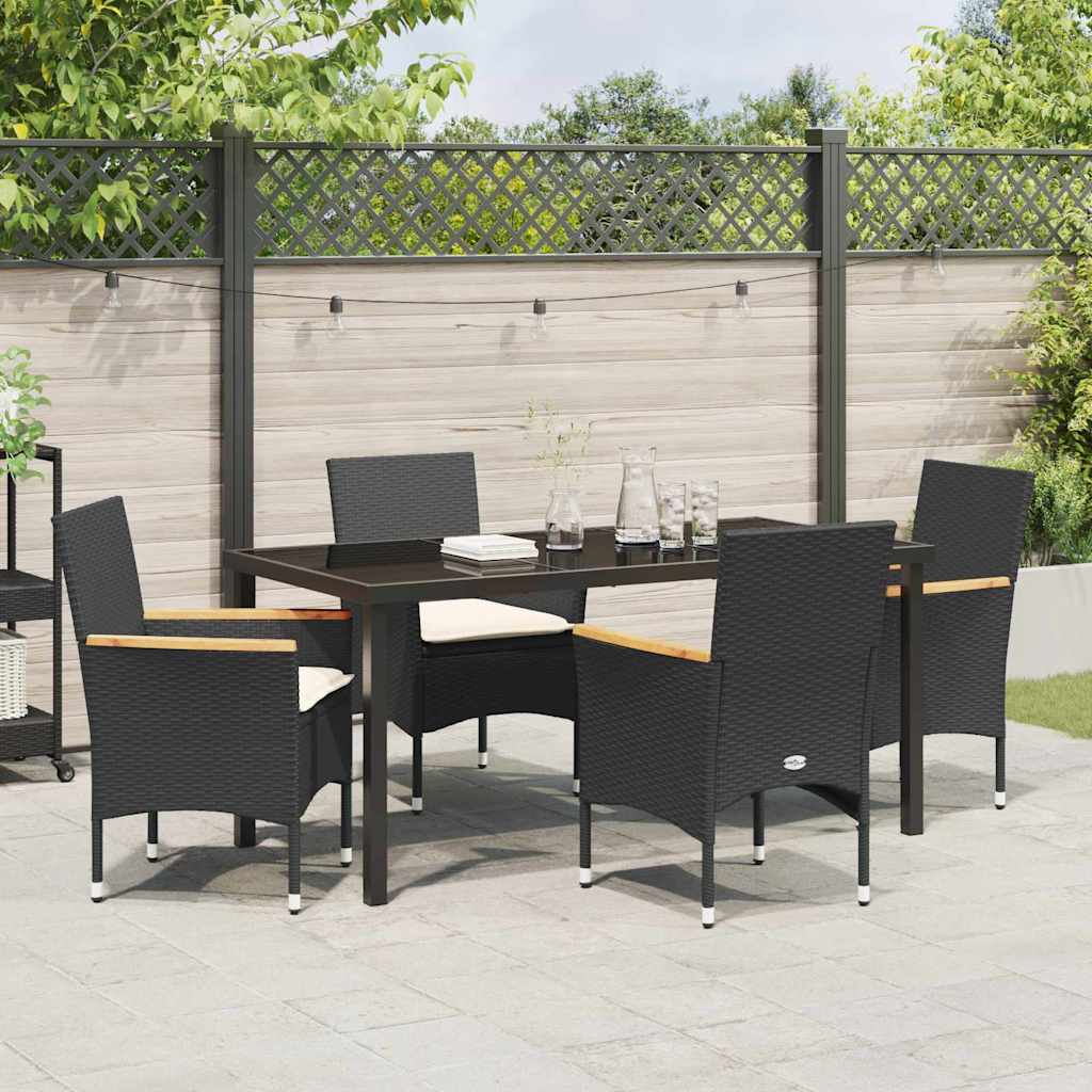 Garden Dining Set with Cushion 5 pcs Black Poly Rattan