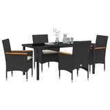 Garden Dining Set with Cushion 5 pcs Black Poly Rattan - Side View
