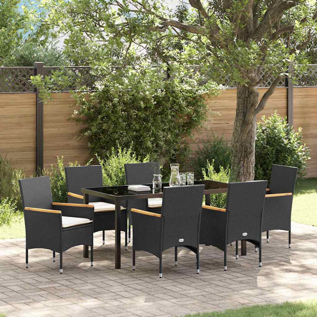 Garden Dining Set with Cushion 7 pcs Black Poly Rattan
