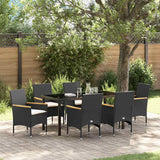 Garden Dining Set with Cushion 7 pcs Black Poly Rattan