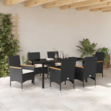 Garden Dining Set with Cushion 7 pcs Black Poly Rattan - Top-Down View