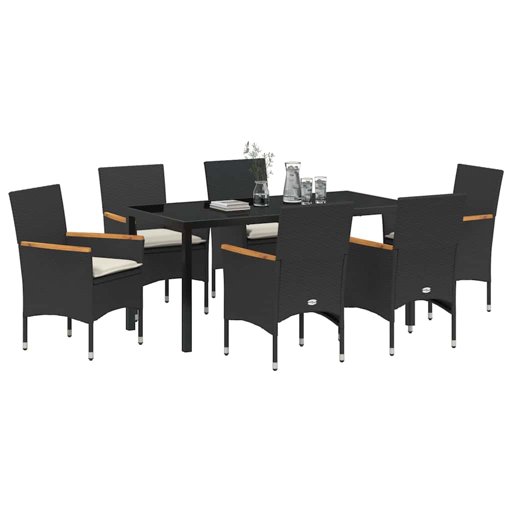 Garden Dining Set with Cushion 7 pcs Black Poly Rattan