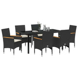 Garden Dining Set with Cushion 7 pcs Black Poly Rattan