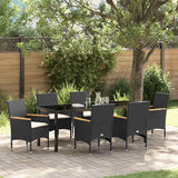 Garden Dining Set with Cushion 7 pcs Black Poly Rattan