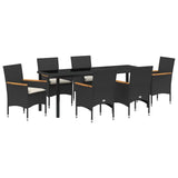 Garden Dining Set with Cushion 7 pcs Black Poly Rattan - Front View
