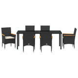 Garden Dining Set with Cushion 7 pcs Black Poly Rattan