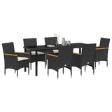Garden Dining Set with Cushion 7 pcs Black Poly Rattan