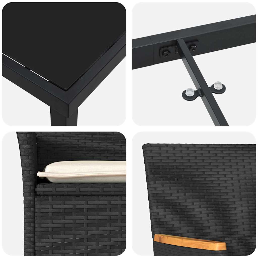 Garden Dining Set with Cushion 9 pcs Black Poly Rattan
